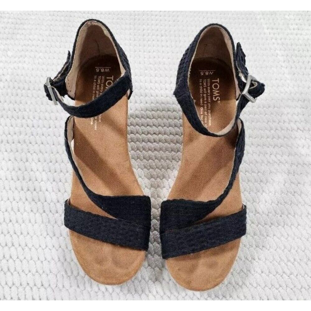 Toms Shoes Womens 8.5 Wedge Heel Sandal Dark Blue - Picture 2 of 6